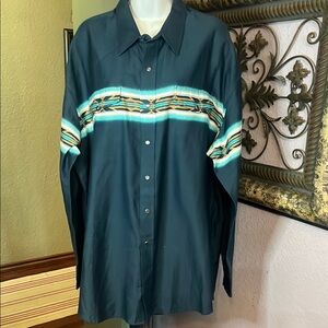 EUC Roper Teal Snap up Shirt- Western Apparel- Aztec Print Accents Sz XL